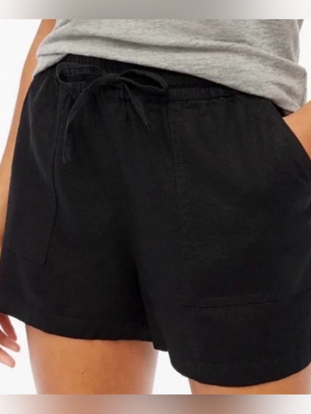 J.Crew Factory Women's Black Drawstring Linen-Blend Shorts